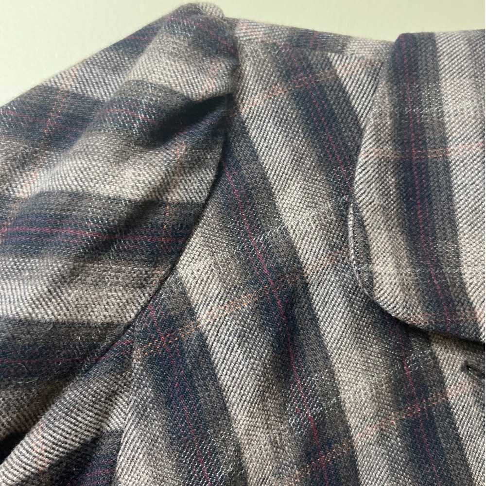 Banana Republic Wool Blend Striped Peplum Blazer Jacket Brown Grey Small S Retro - Picture 7 of 12